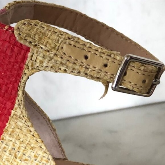 INC Kivah Block Heel Ankle Strap Pink Red Stripe Sandals 6M RARE - Picture 8 of 17